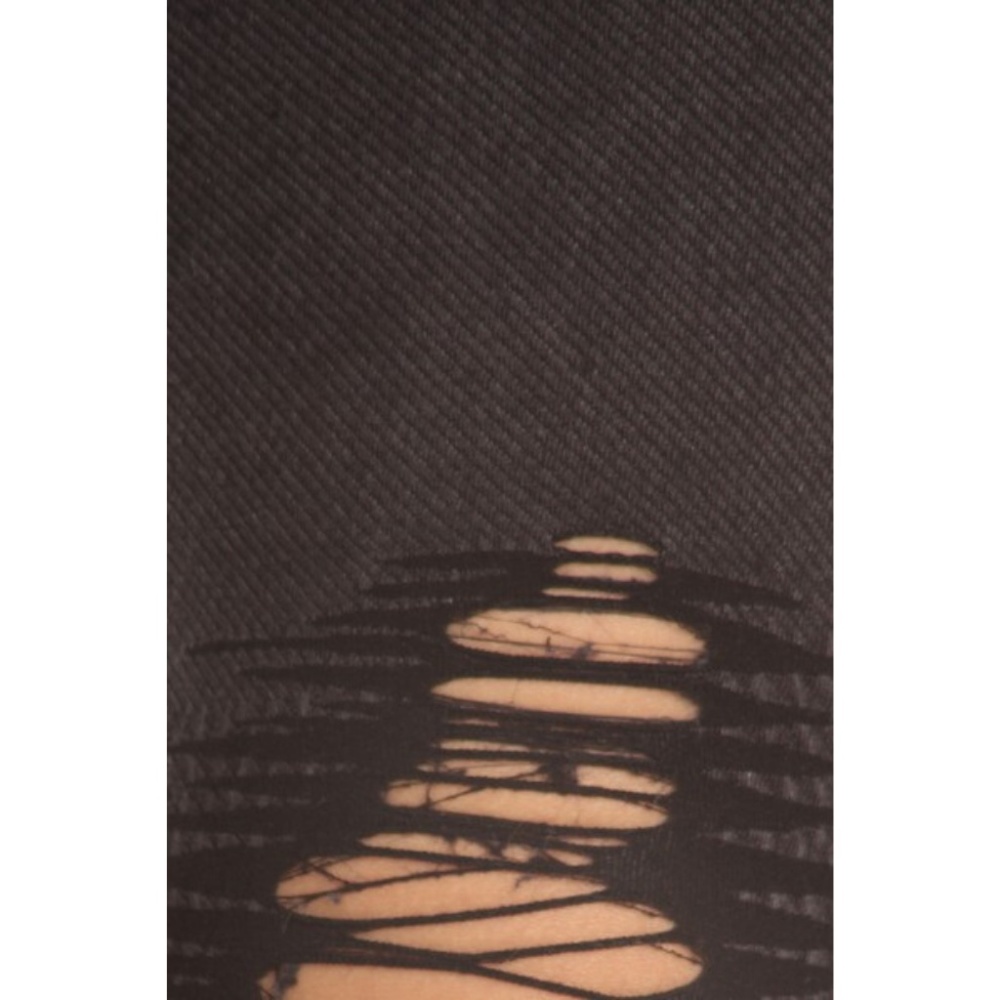 Lady's Distressed Vintage Washed Leggings Black - Picture 4 of 5